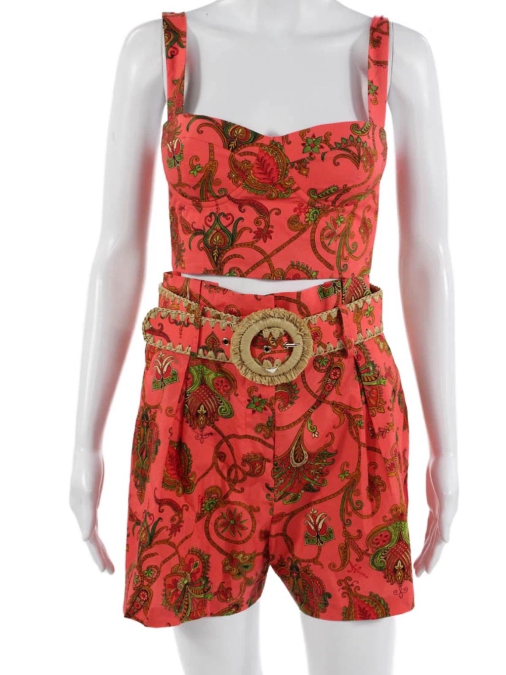 Cara Cara Coral Paisley Two-Piece Crop Top & High-Waist Short Set